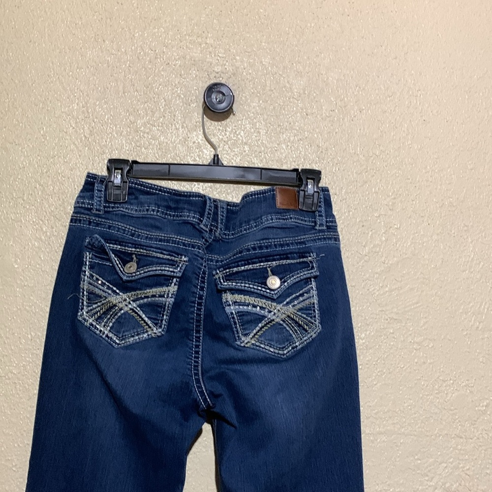 Wallflower Jeans 7 Reg Jr Blue Stretchy Bootcut Embroidered Back Flap Pockets - Picture 8 of 15